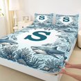 thumbnail image 4 of jejeloiu Boys Personalized Gifts Bed Sheets,Ocean Shark Monogrammed Print S Full Size Sheets,4pcs,1 Flat Sheet, 1 Fitted Sheet and 2 Pillowcases, 4 of 6