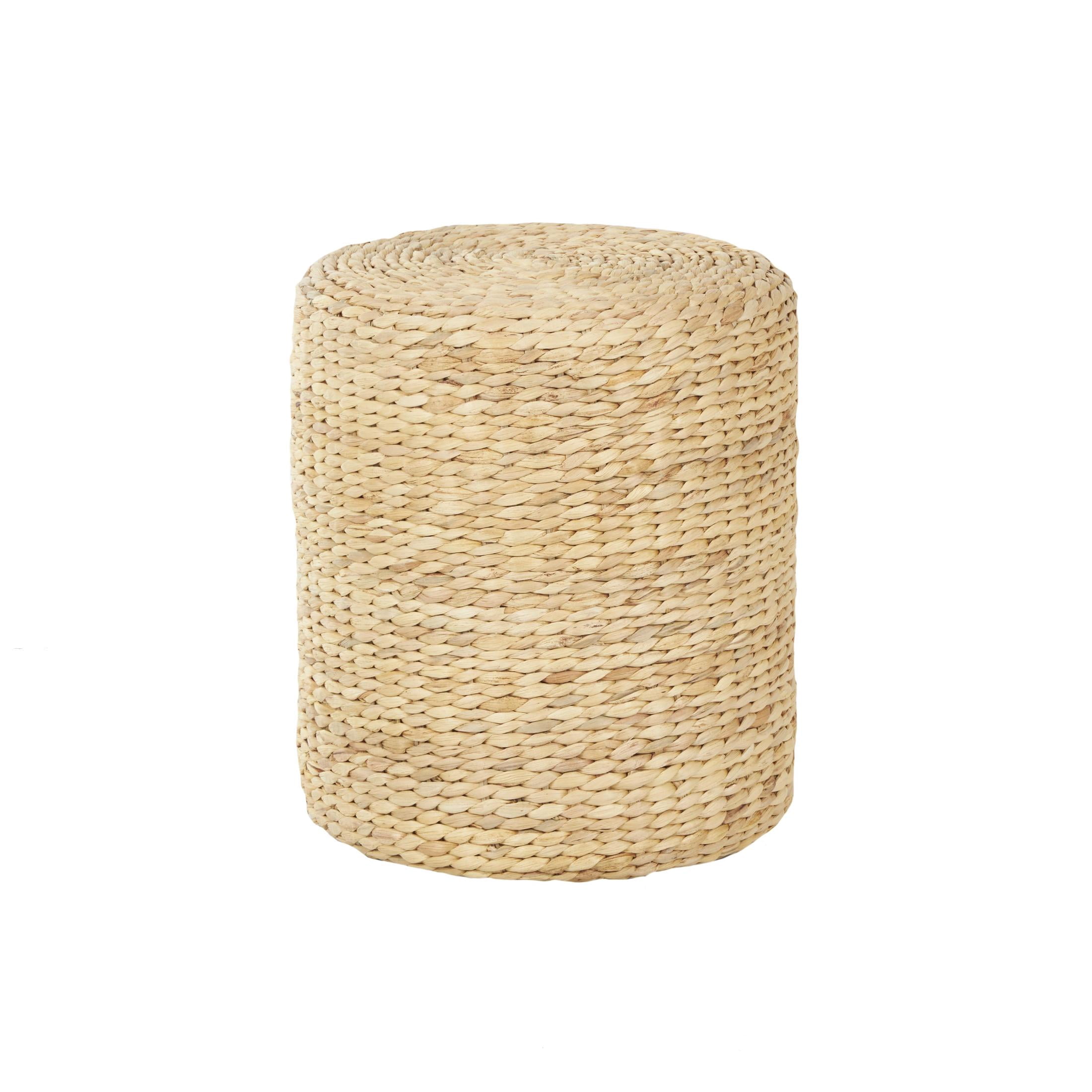 DecMode 16" x 19" Brown Seagrass Handmade Woven Drum Accent Table, 1-Piece