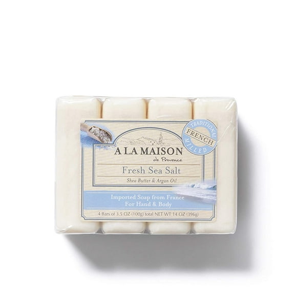 A LA MAISON Fresh Sea Salt Bar Soap - Triple French Milled Natural Moisturizing Hand Soap Bar (4 Bars of Soap, 3.5 oz)