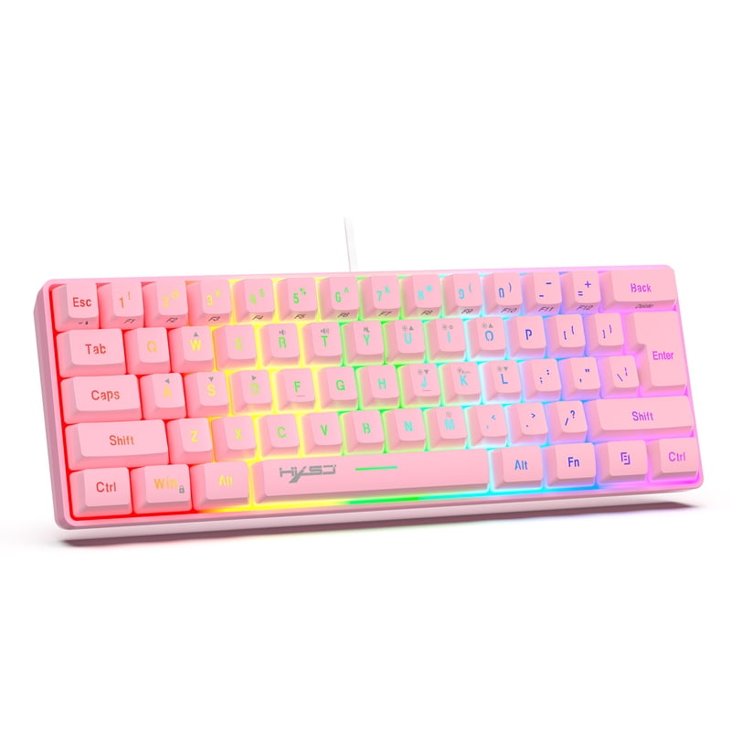 Mini 60% Gaming/Office Keyboard,Waterproof Keycap Type Wired RGB Backlit Compact Computer Keyboard For Windows/Mac/Laptop Pink