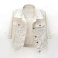 thumbnail image 2 of Doomiva Womens 3/4 Sleeve Short Denim Jacket Lapel Button Down Cropped Trucker Jean Jackets Coats White M, 2 of 6