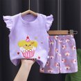 thumbnail image 2 of NIEWTR 2T 3T 4T 5T Baby Girl Summer Clothes Set Girls Floral Flutter Sleeve Top & Elastic Waist Shorts 2 Piece 2T 3T 4T 5T Toddler Outfit(A-Purple,3-9 Months), 2 of 4