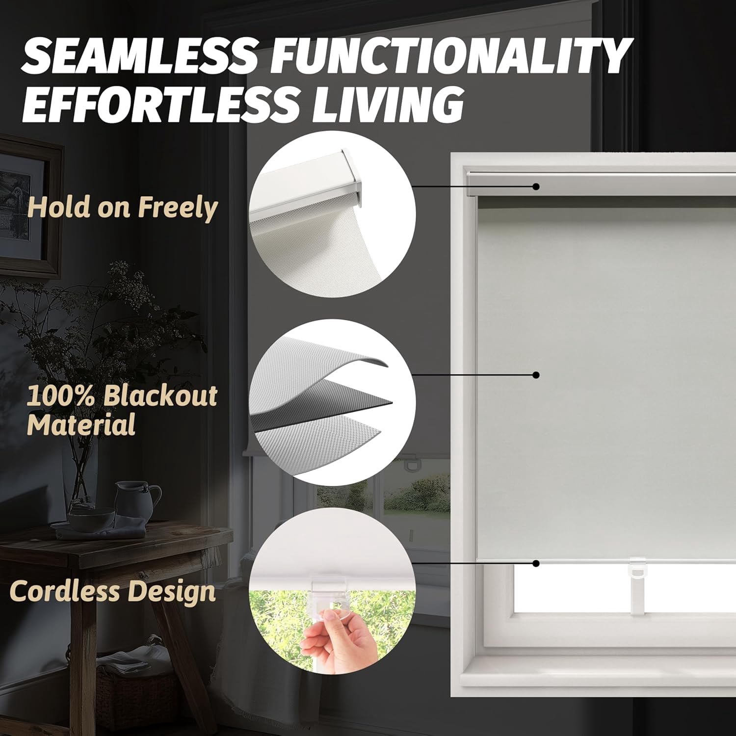 ShadeMart Cordless Blackout Roller Shades, Thermal Insulated & UV Blocking Fabric, Easy Pull-Down Window Blinds for Home & Office, Room Darkening & Energy Efficient(68" W x 72" H, Grey)