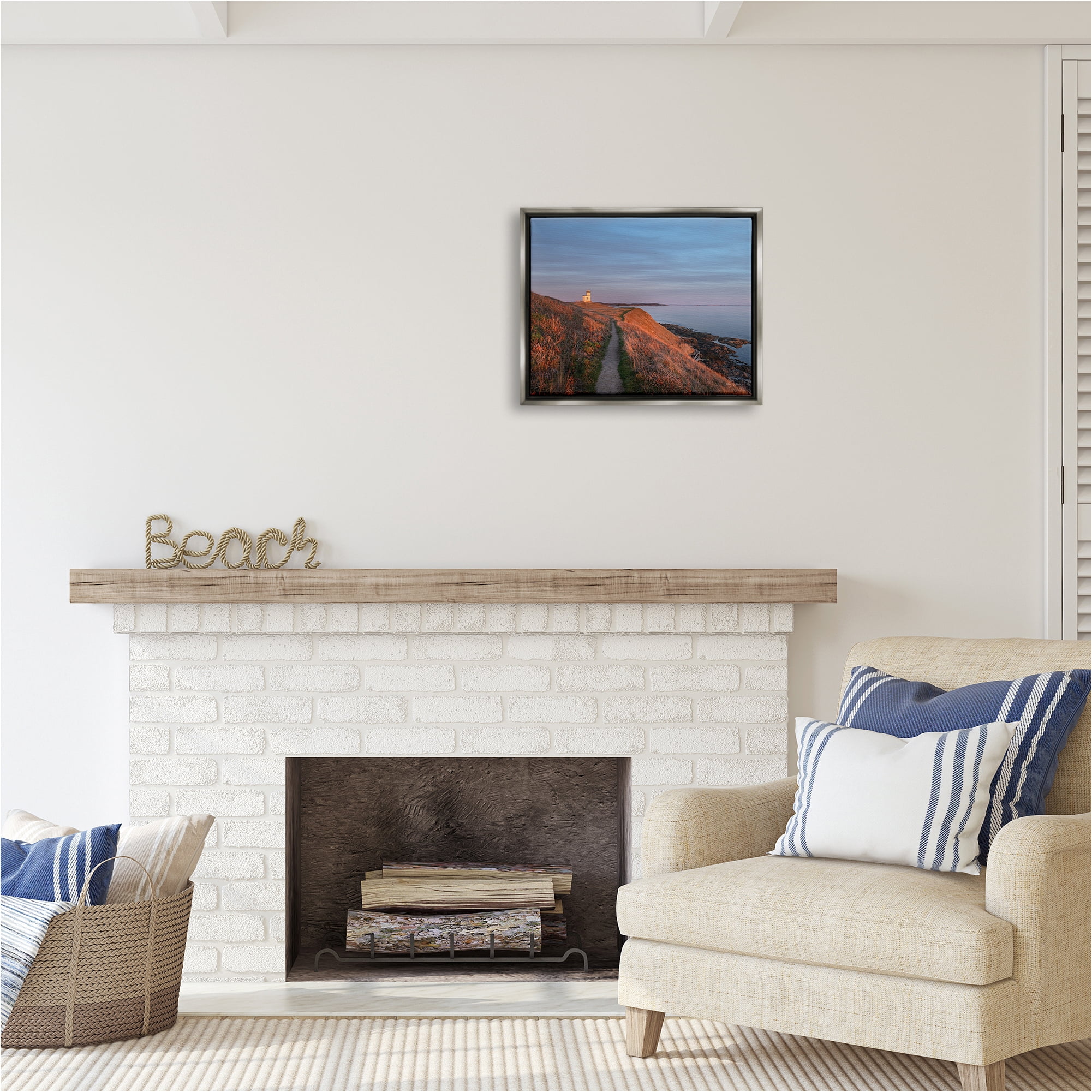 Stupell Industries Path to Lighthouse Landscape Photography Gray Floater Framed Canvas Art Print Wall Art, 21 x 17