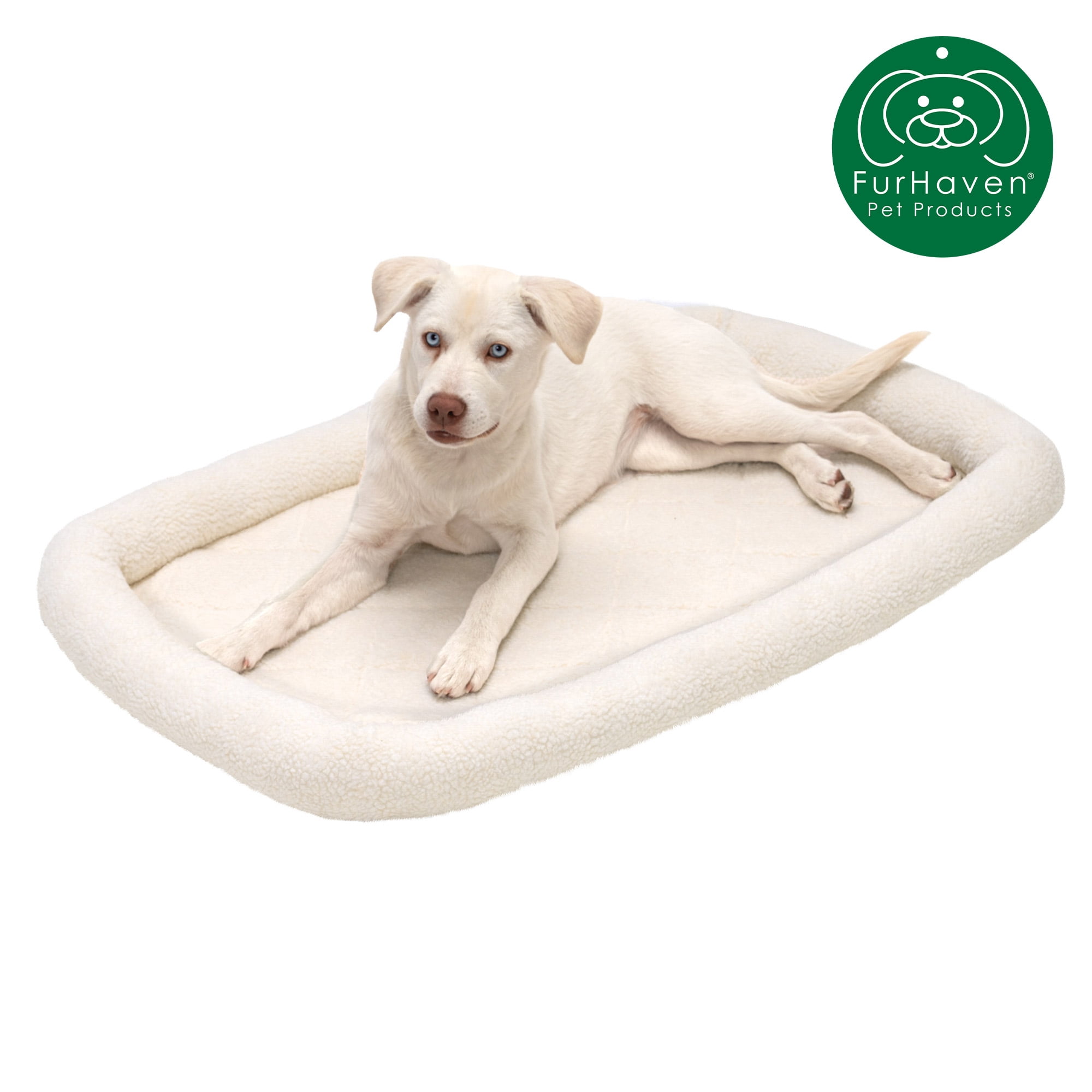 FurHaven Pet Products Faux Lambswool Bolster Crate Pet Bed - Cream, Large