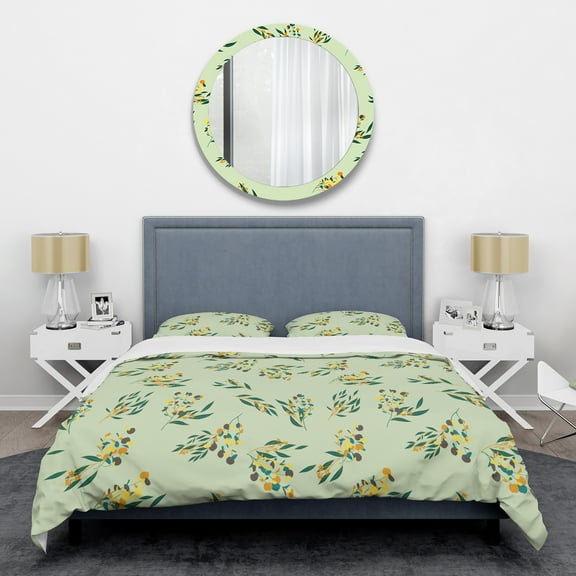 Designart 'Bright Eucalyptus Floral Pattern III' Mid-Century Modern Duvet Cover Set