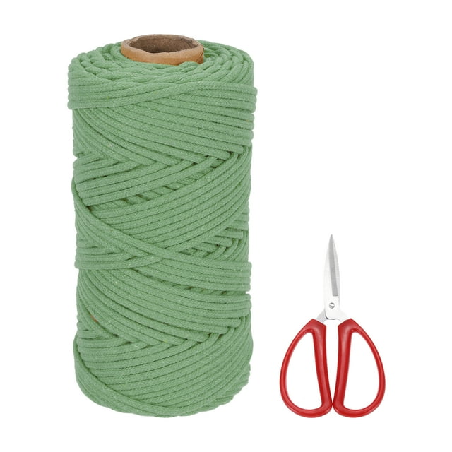 Braided Macrame Cord, 4mm x 109 Yards Natural Cotton Rope Macrame Yarn Bohemia Craft String with Scissors(Grey Green)