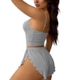 thumbnail image 6 of Karight Womens 2-Piece Ribbed Camisole & Shorts Set Spaghetti Strap Crop Top High Waisted Ruffle Hem Casual Lounge Party Outfits, 6 of 8