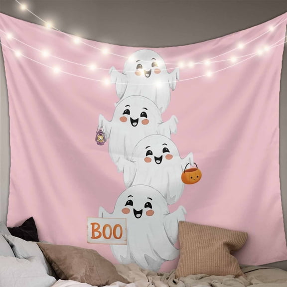 Halloween Small Tapestry for Bedroom Wall Hanging Tapestry, Cartoon Cute Ghost Fall Pumpkins Ceiling Backdrop Tapestries Poster Blanket Wall Decor for Teens Room Living Room Dorm 23" x 28"