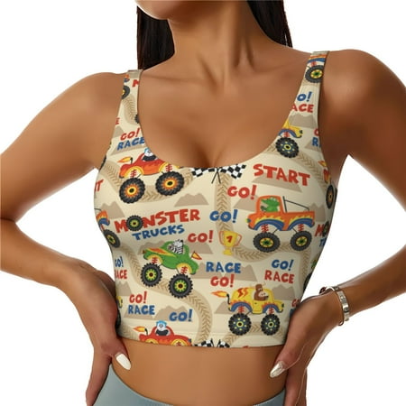 Jgfou Animal Truck Print Womens Sports Bra - Padded Workout Sports Bras Crop Tank Top