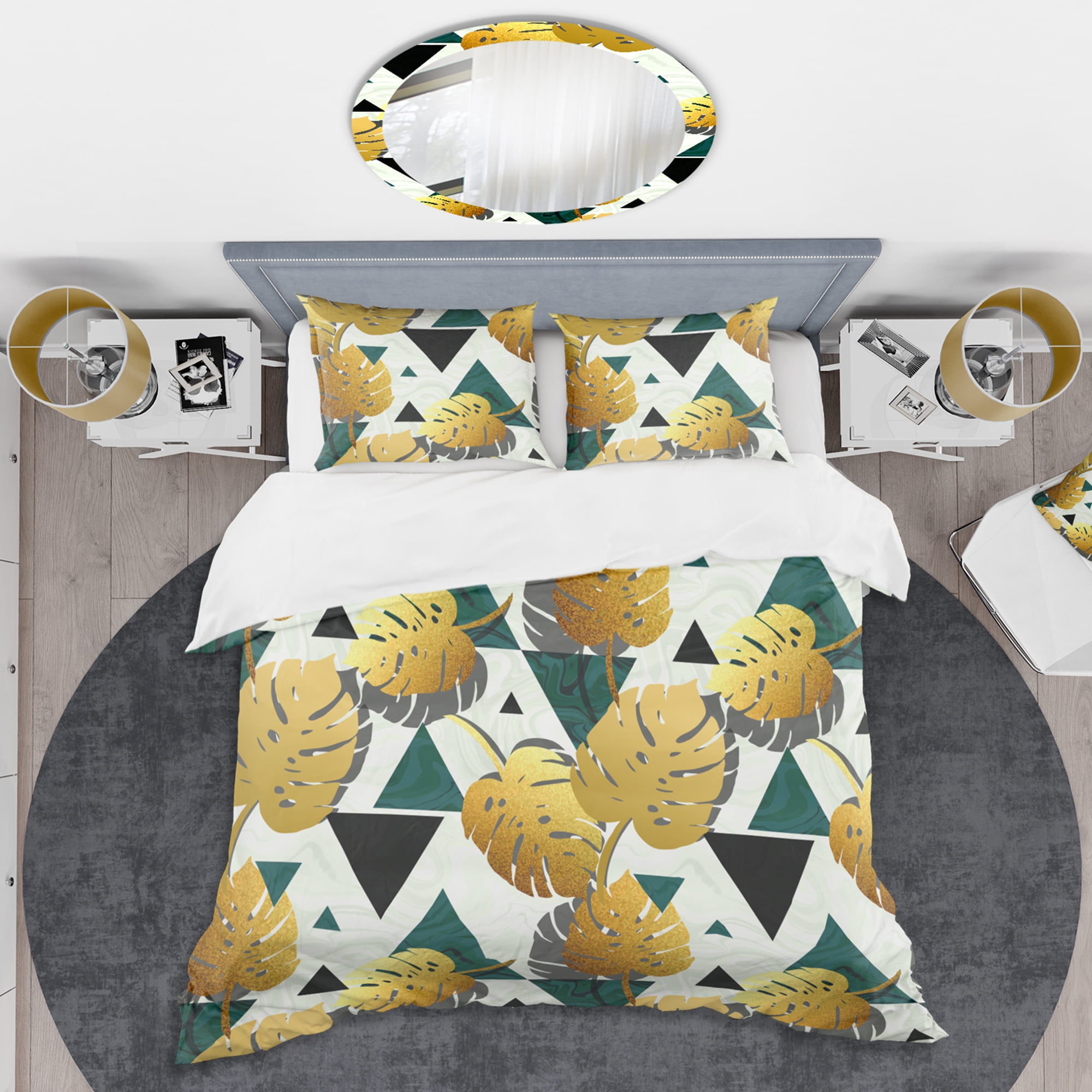 Designart 'Golden Foliage V' Mid-Century Modern Duvet Cover Set