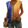 thumbnail image 1 of Mujeres camiseta de verano suelta casual multi color V cuello sin mangas gradiente superior para mujeres niñas, 1 of 7