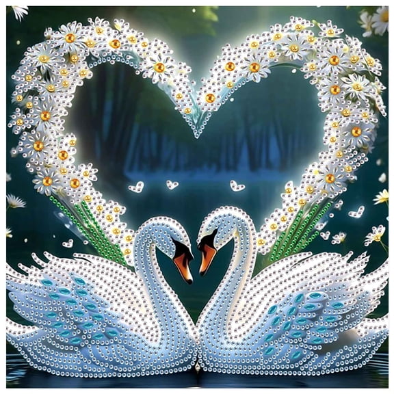 5D DIY Diamond Painting Kit Heart-Shaped Swan Creative Diamond Art Perfect for Home and Office Decor Ideal Gift for Holidays