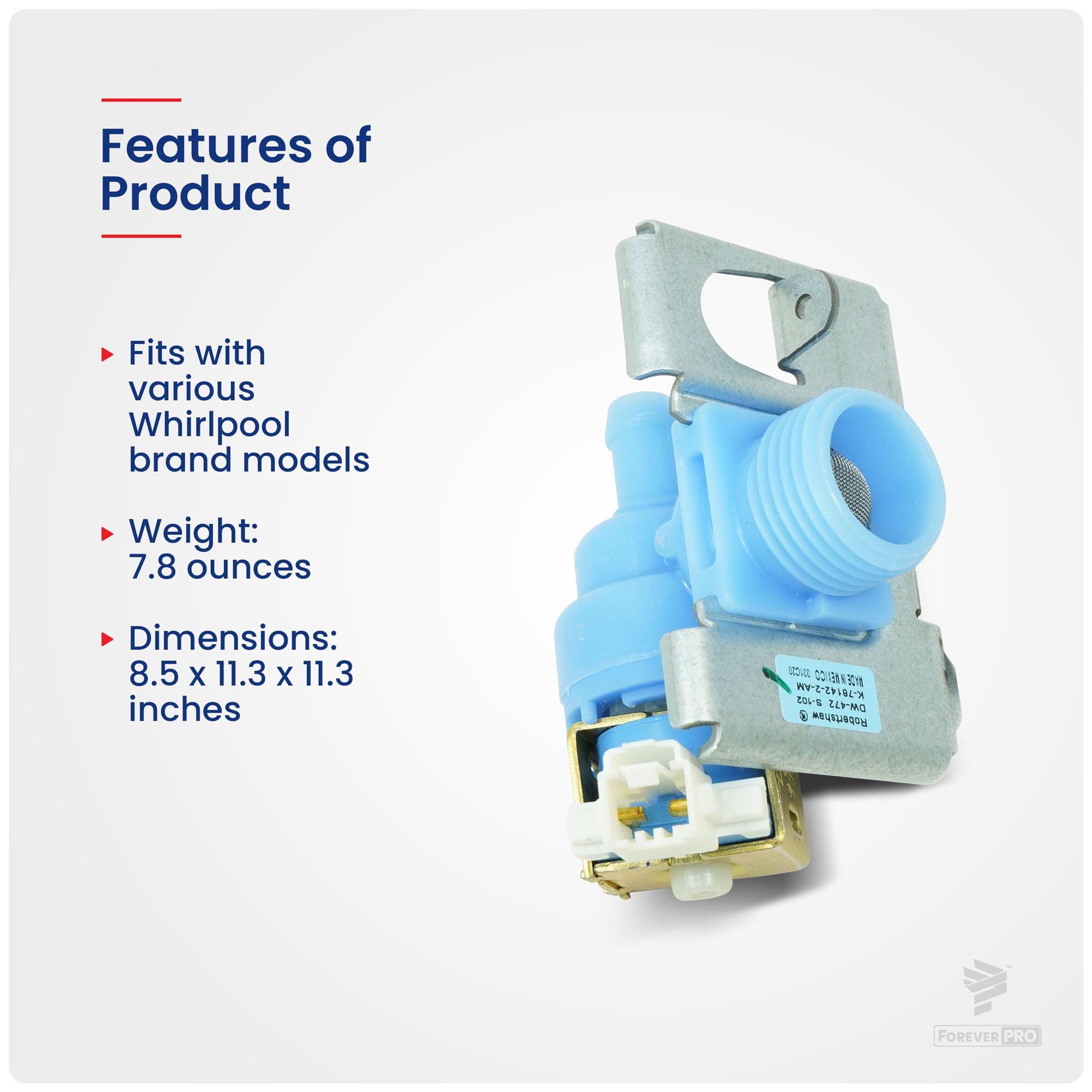 ForeverPRO W10648041 Valve Inlt for Whirlpool Dishwasher W10327250 W10195047 3015468 PS8768567
