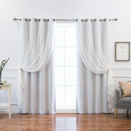 Best Home Fashion Mix and Match Pastel Blackout and Colored Tulle Grommet 4 Piece Curtain
