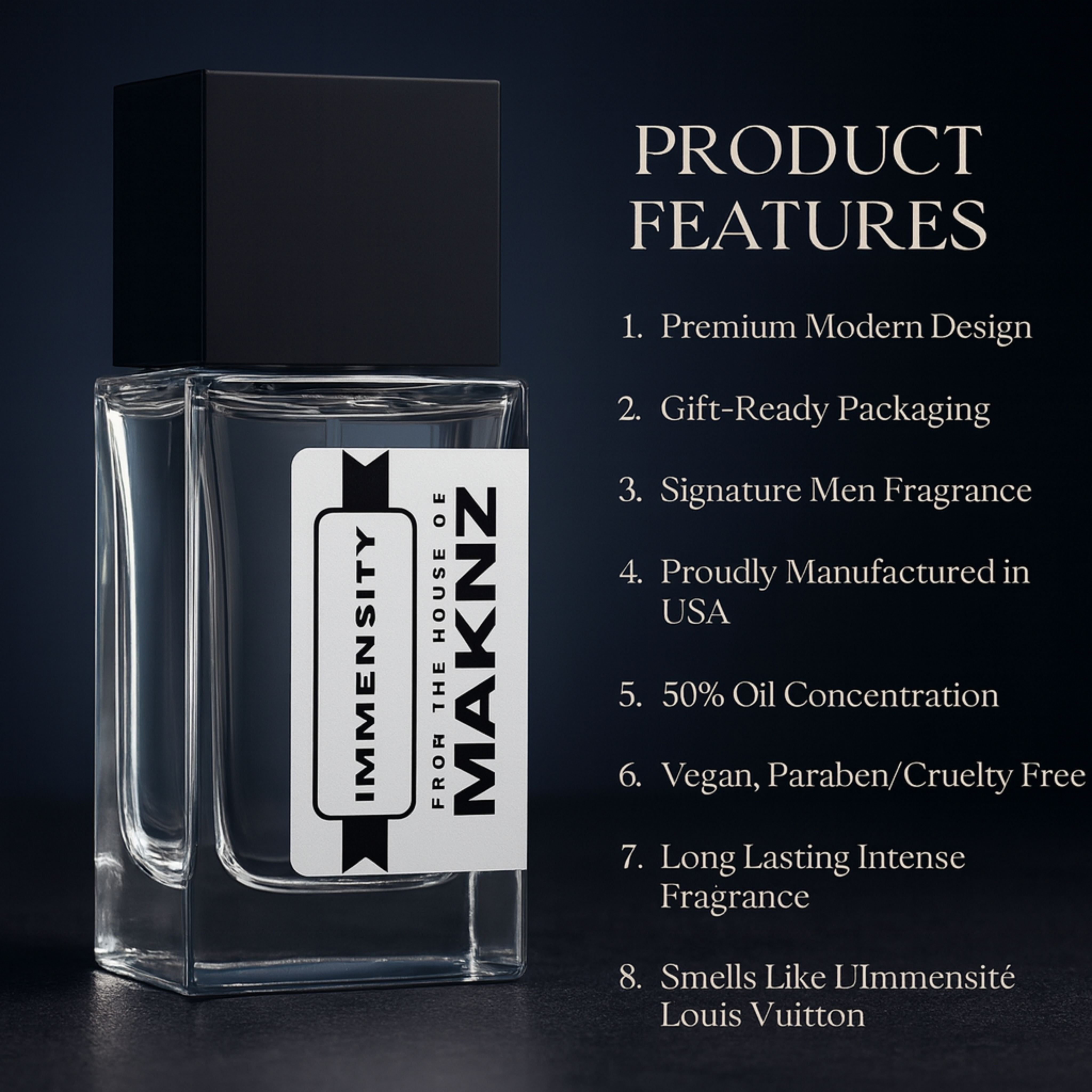 MAKNZ Immensity Eau de Parfum, Inspired by Louis Vuitton's L’Immensité, Cologne for Men, 1.7 oz / 50ml – Fresh Spicy, Citrus, Aromatic