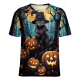 thumbnail image 5 of Halloween Ghosts Horror Pumpkin Womens Tops Women's Fashion Casual Short Sleeve Flower Print Round Neck Pullover Top Blouse, 5 of 6