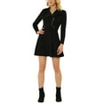 thumbnail image 2 of MODA NOVA Junior's Faux Suede Dress Notched Collar Long Sleeve Metal Zipper Moto Dresses, 2 of 5