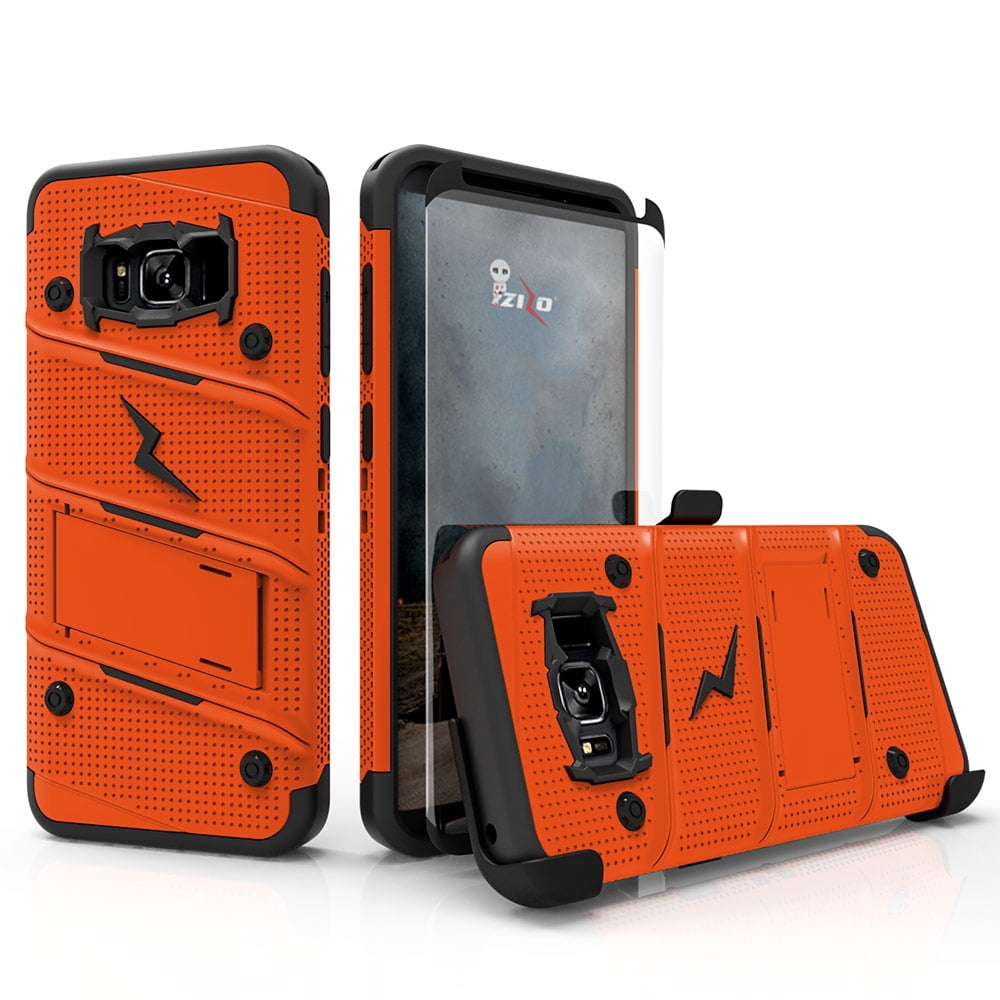 ZIZO BOLT Series for Samsung Galaxy S8 Case Military Grade Drop Tested with Tempered Glass Screen Protector, Holster ORANGE BLACK