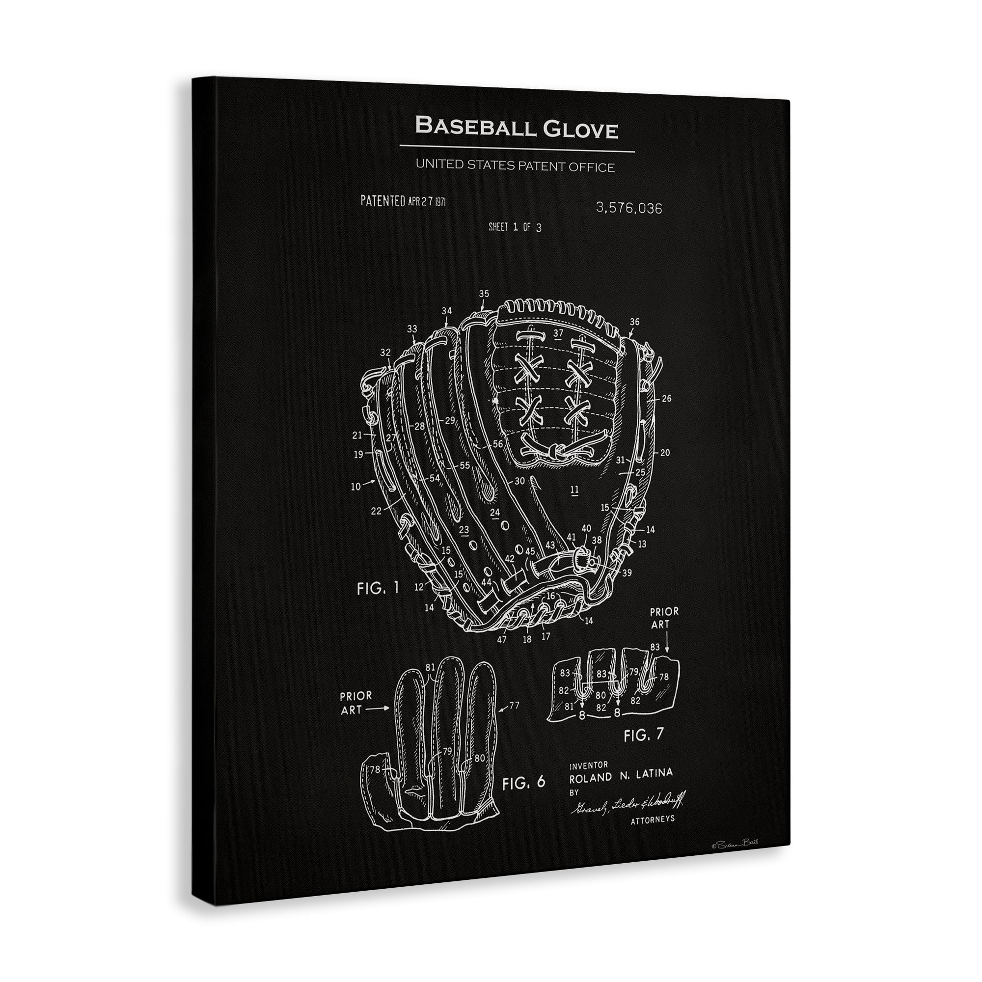 Stupell Industries Baseball Glove Blueprint Sports Painting Gallery Wrapped Canvas Art Print Wall Art, 24 x 30