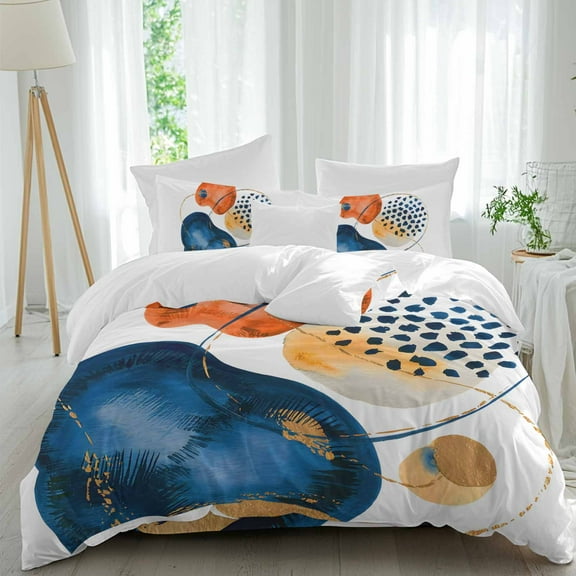 Abstract Geometric Duvet Cover Set California King Size Blue Red Orange Modern Minimalist Soft Lightweight Comforter Covers 4 Piece Bedding Set with 1 Duvet Cover 1 Bed Sheet & 2 Pillow Shams