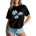thumbnail image 5 of Women's T-Shirt Minimalist Light Blue Yellow Daisy Floral Short Sleeve Casual Tee Classic Crew Neck T Shirt for Women Black, 2XL, 5 of 7
