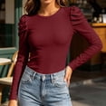 thumbnail image 6 of MYAOYINo Boundaries Ladies Ribbed Puff Shoulder Top Round Neck Slim Fit Casual Tee, 6 of 8