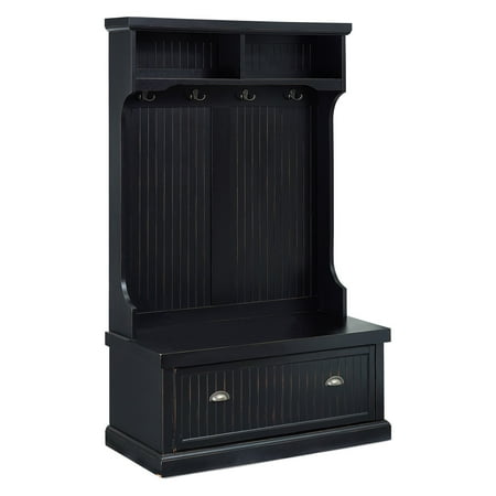Black Hall Tree - Seaside Hall Tree in Distressed Black Finish