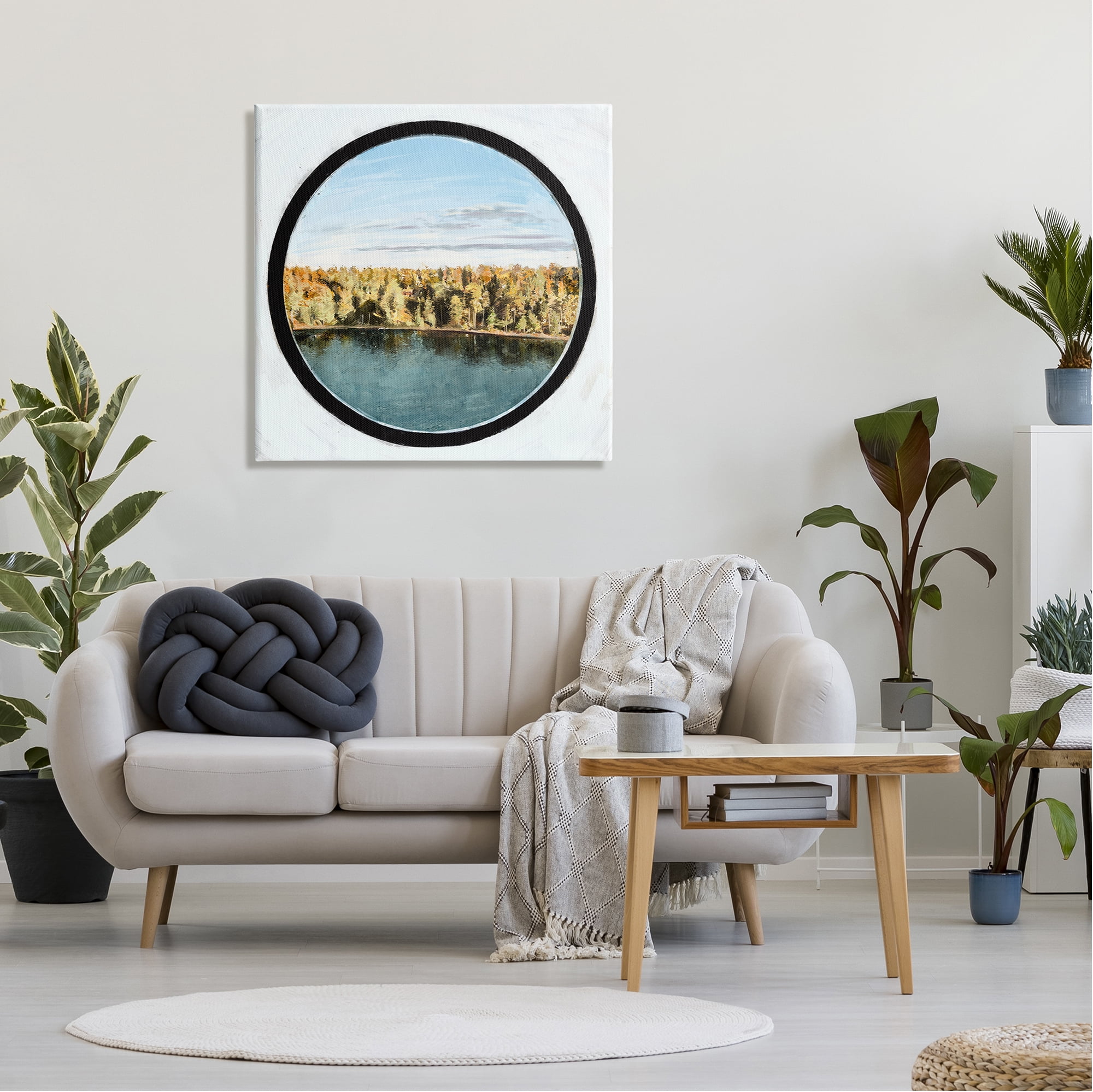 Stupell Industries Autumn Woodland Forest Lake Through Porthole Landscape Painting Gallery Wrapped Canvas Print Wall Art, Design by Ziwei Li