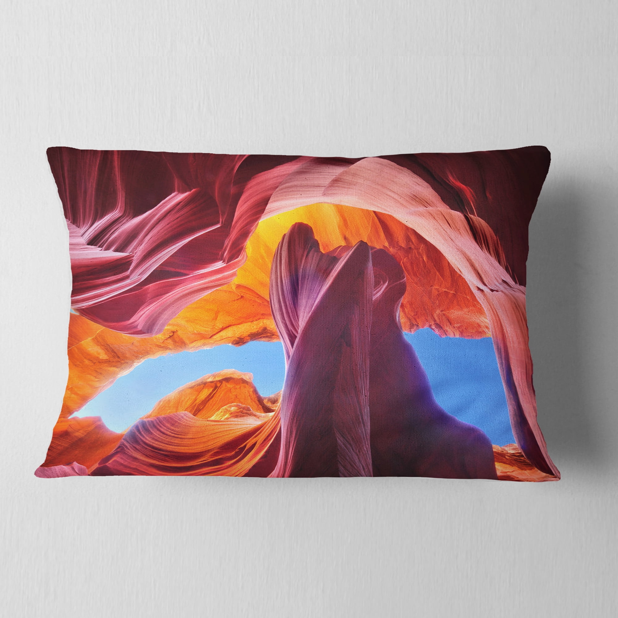 Designart Blue Sky in Antelope Canyon - Landscape Photography Throw Pillow - 12x20