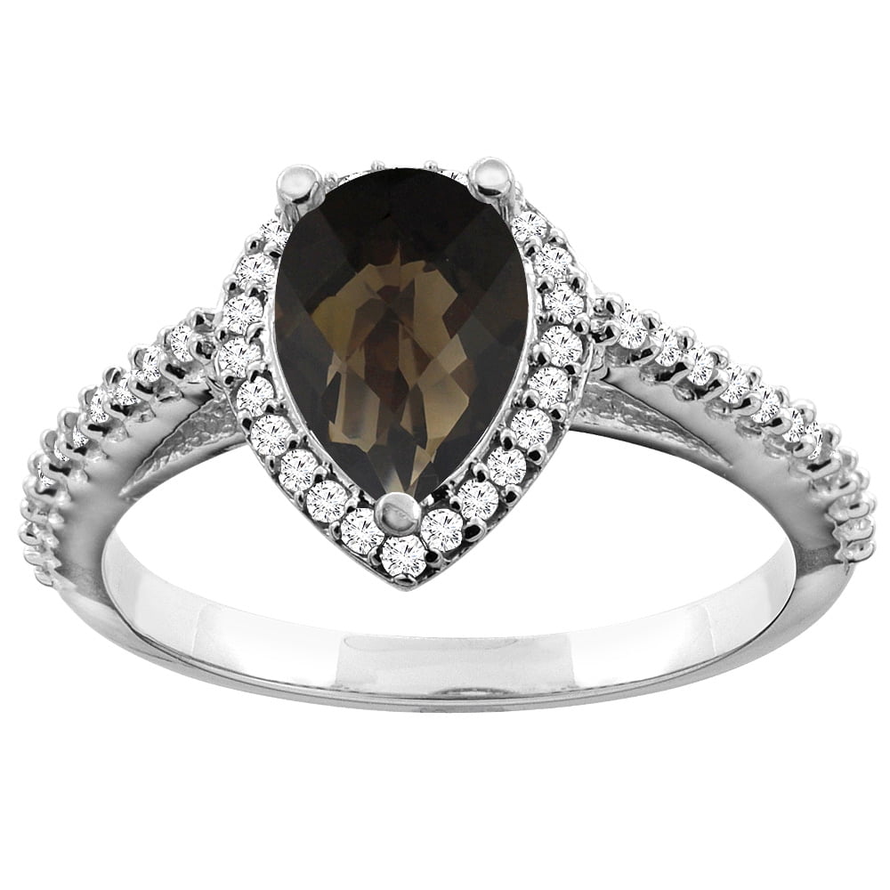 14K White Gold Natural Smoky Topaz Ring Oval 6x4mm Diamond Accent sizes 5-10 14K White Gold Natural Smoky Topaz Ring Oval 6x4mm Diamond Accent sizes 5-10