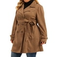 thumbnail image 4 of Agnes Orinda Women's Plus Size Coat Faux Suede Double Breasted Belted Coat Fall Winter Jacket 1X Brown, 4 of 6