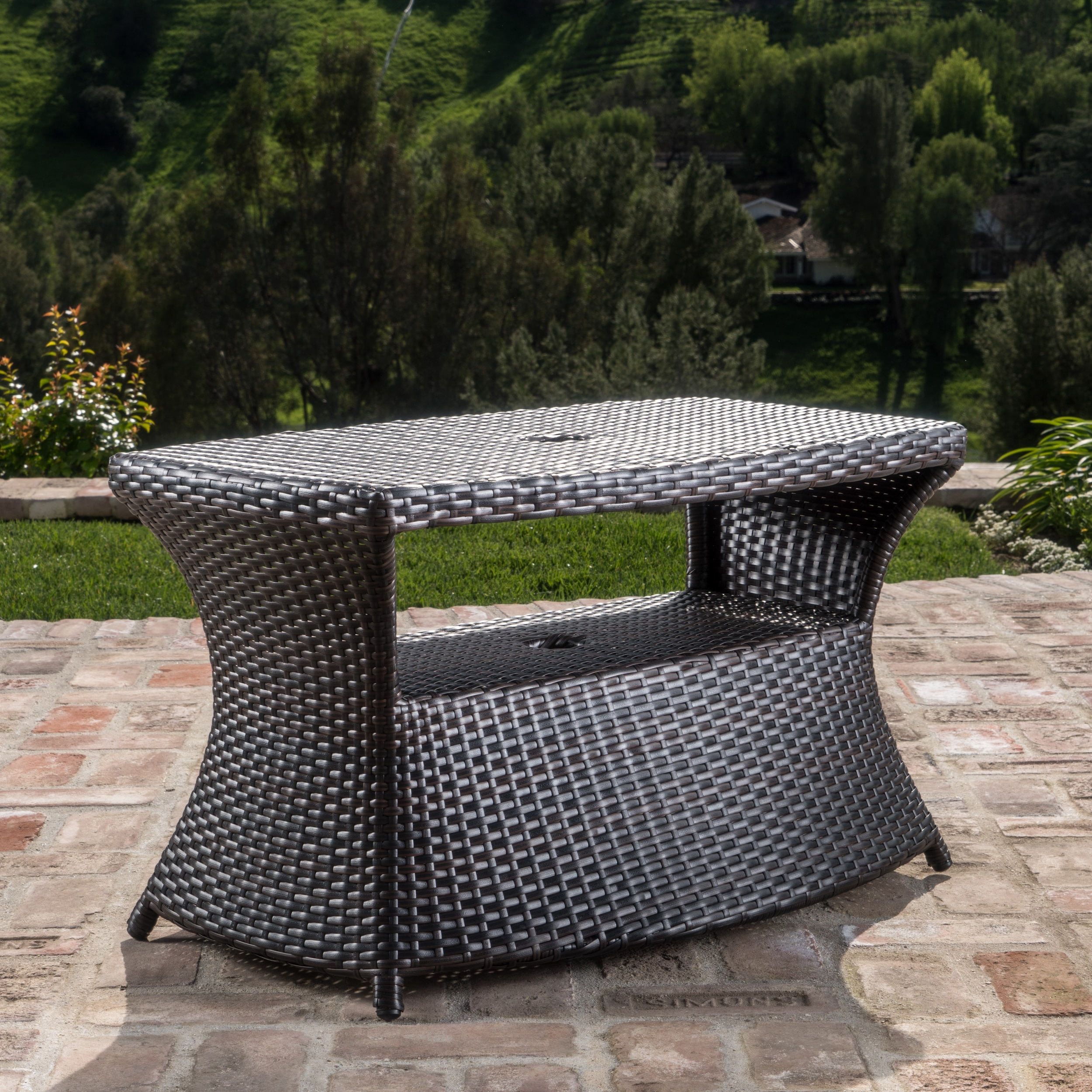 Outdoor Wicker Side Table for Chaise Lounge, Matching Decor End Table for Patio Garden, Multi Brown