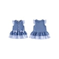 thumbnail image 2 of RUINIXCW Toddler Girls Denim Dress Plaid/Cow Pattern Patchwork Buttons Bowknot Decor Doll Collar Fly Sleeve Casual Dress Jeans Dress, 2 of 8
