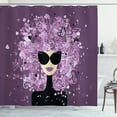 thumbnail image 1 of Girly Shower Curtain, Fashion Woman Portrait Artistic Messy Hair with Hearts Falling Down, Fabric Bathroom Set with Hooks, 69W X 70L Inches, Eggplant Lilac and Black, by Ambesonne, 1 of 3