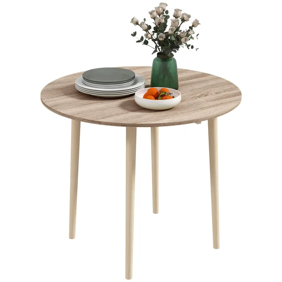 Drop Leaf Folding Dining Table for Small Spaces, Round to Oval Extendable Kitchen Table (Oak)