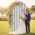 thumbnail image 2 of Black Striped Arch Backdrop Cover, Spandex Fitted Wedding Arch Cover, Black White Stripes Farmhouse Round Top Stand Covers for Birthday Ceremony Bridal Shower Party Decor 6x2.6 Ft, 2 of 9