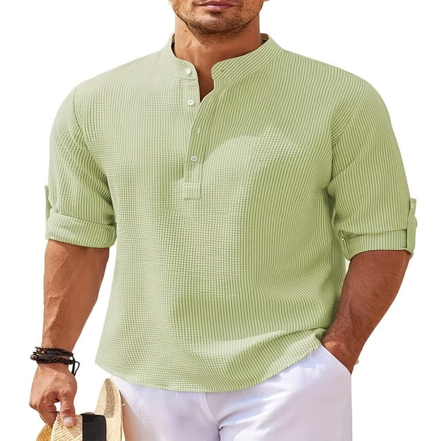 Hawaiian Seersucker Cardigan Men‘s Button Down Long Sleeve Plus Size Shirt