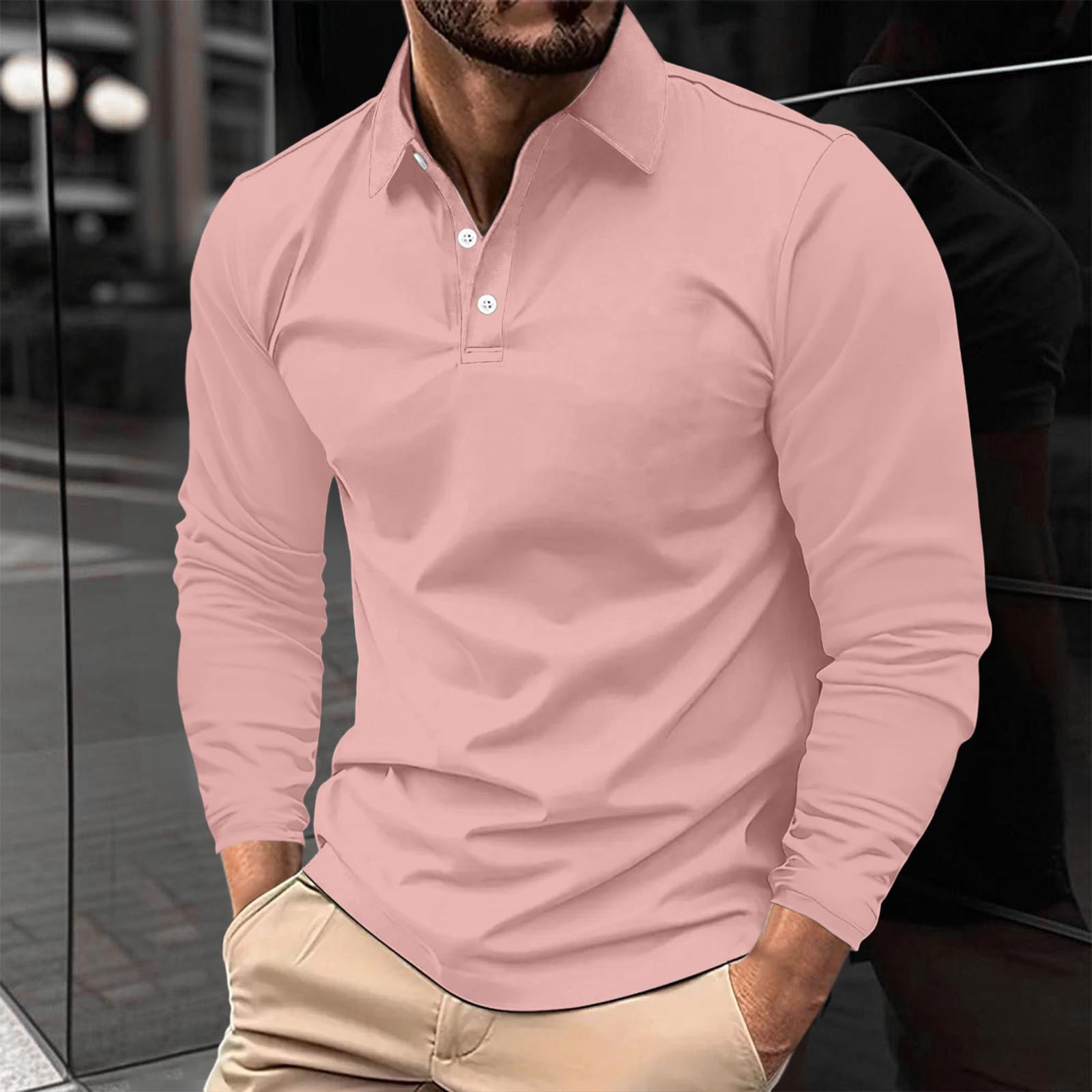 Mens Moisture-Wicking Long Sleeve Polo Shirt - Red, Medium