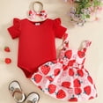 thumbnail image 2 of TOWED22 Newborn Baby Girl Clothes Summer Outfit Short Sleeve Ribbed Romper Floral Suspender Overalls Shorts Set Hot Pink,3-6 M, 2 of 6