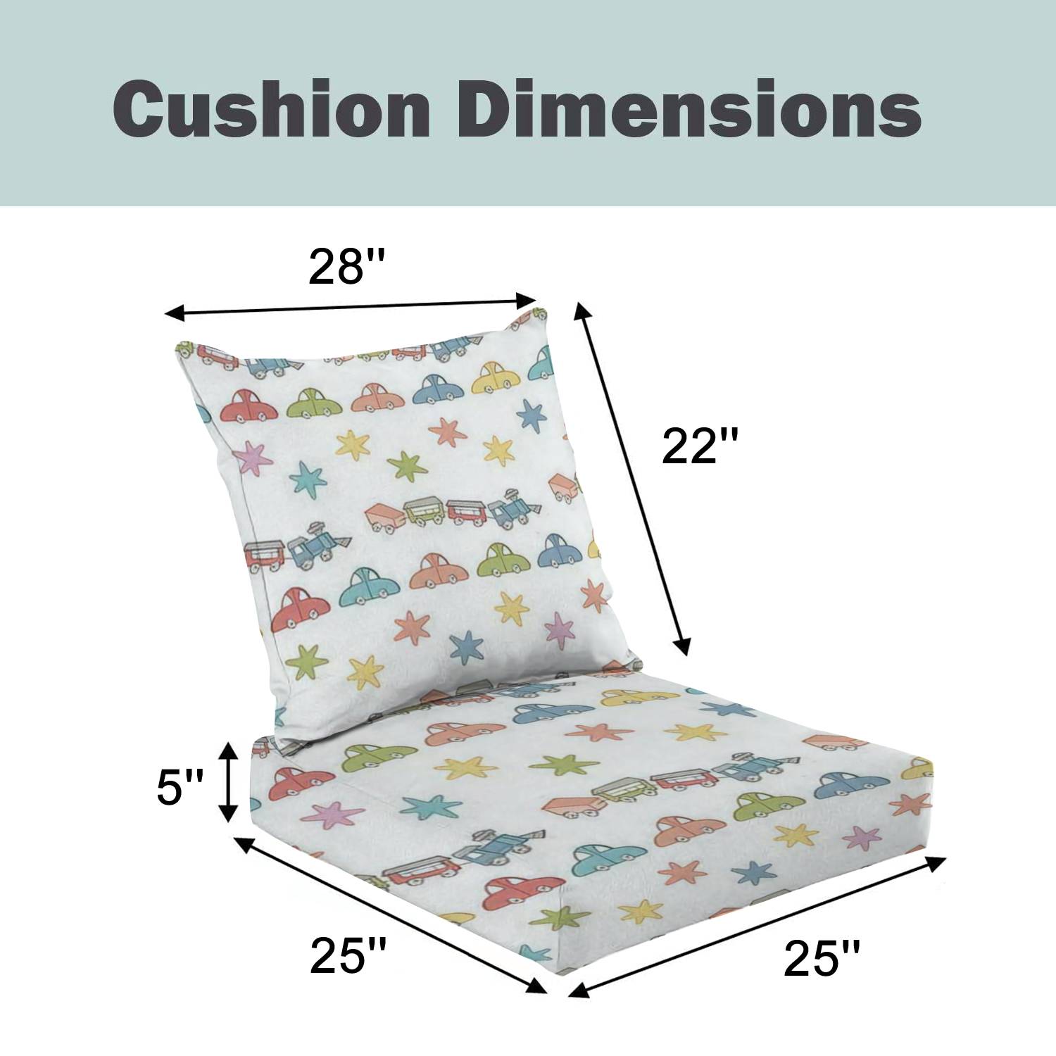 2-Piece Deep Seating Cushion Set Toy train cars Stars Seamless Doodle cartoon print White Outdoor Chair Solid Rectangle Patio Cushion Set - image 3 of 5