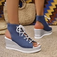 thumbnail image 3 of Gladiator Sandals for Women Open Toe Lace up Platform Wedges Heels Summer Dressy Leopard Print Ankle Strap Pumps Light Blue Size 7, 3 of 6