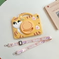 thumbnail image 3 of ELEHOLD for iPad mini 7 (A17 Pro)2024/6th Case,Cute Cartoon Soft Silicone Rotating Handle Stand Shock-Absorbent iPad Case with Pencil Holder and Shoulder Strap,Yellow Cat, 3 of 7