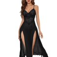 thumbnail image 2 of Hkoxplj Women's Sheer Lace Babydoll Chemise Long Mesh Nightgown High Slit See Through Maxi Dress Adjustable Spaghetti Straps V Neck Floral Sleepwear for Romantic Date Night Bedroom Intimate, 2 of 4