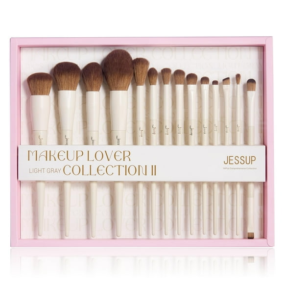 Juego de brochas de maquillaje Jessup, 14 piezas, sintéticas con caja de regalo T329-G