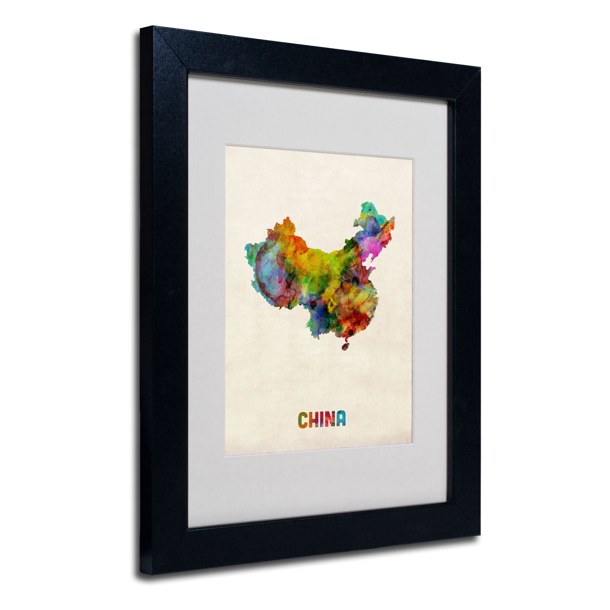 Trademark Fine Art "China Watercolor Map" by Michael Tompsett, Black Frame