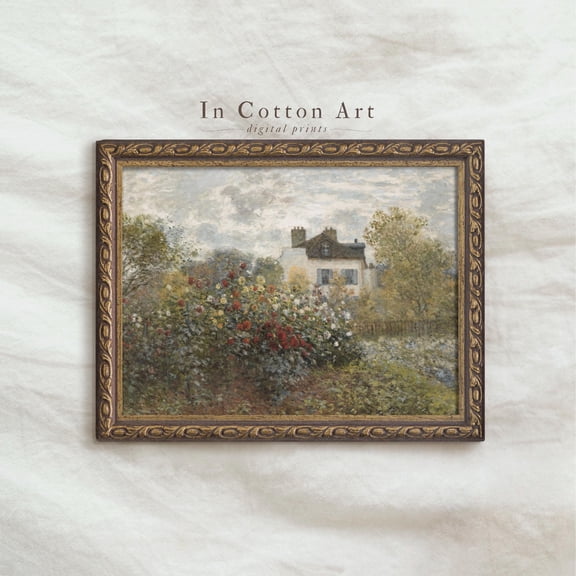 Vintage Rose Garden / French Cottage Wall Decor / Rustic European Art Print / Flower Landscape | P176 UNFRAMED Poster, Wall Art for Decor, Present, 8x12