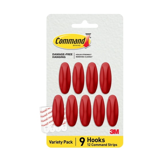 Command Medium Designer Hooks, Chili Pepper, Holds 3 lbs, 9 Hooks, 12 Adhesive Strips