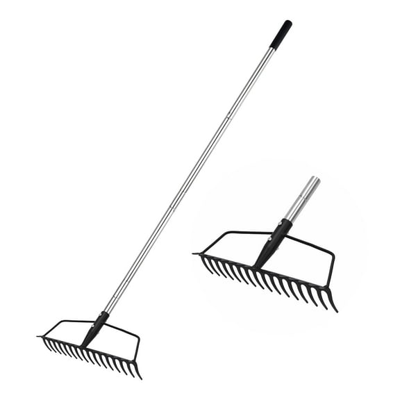 BARAYSTUS Garden Rakewith Adjustable Handle，Long Hand Rake for Loosening Soil