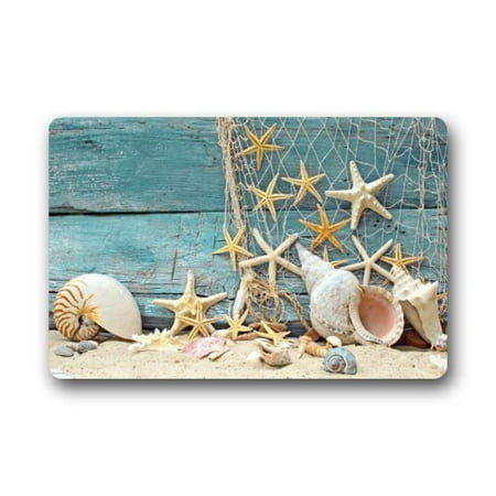 WinHome Sea Beach Starfish on Fishing Net Doormat Floor Mats Rugs Outdoors/Indoor Doormat Size 23.6x15.7